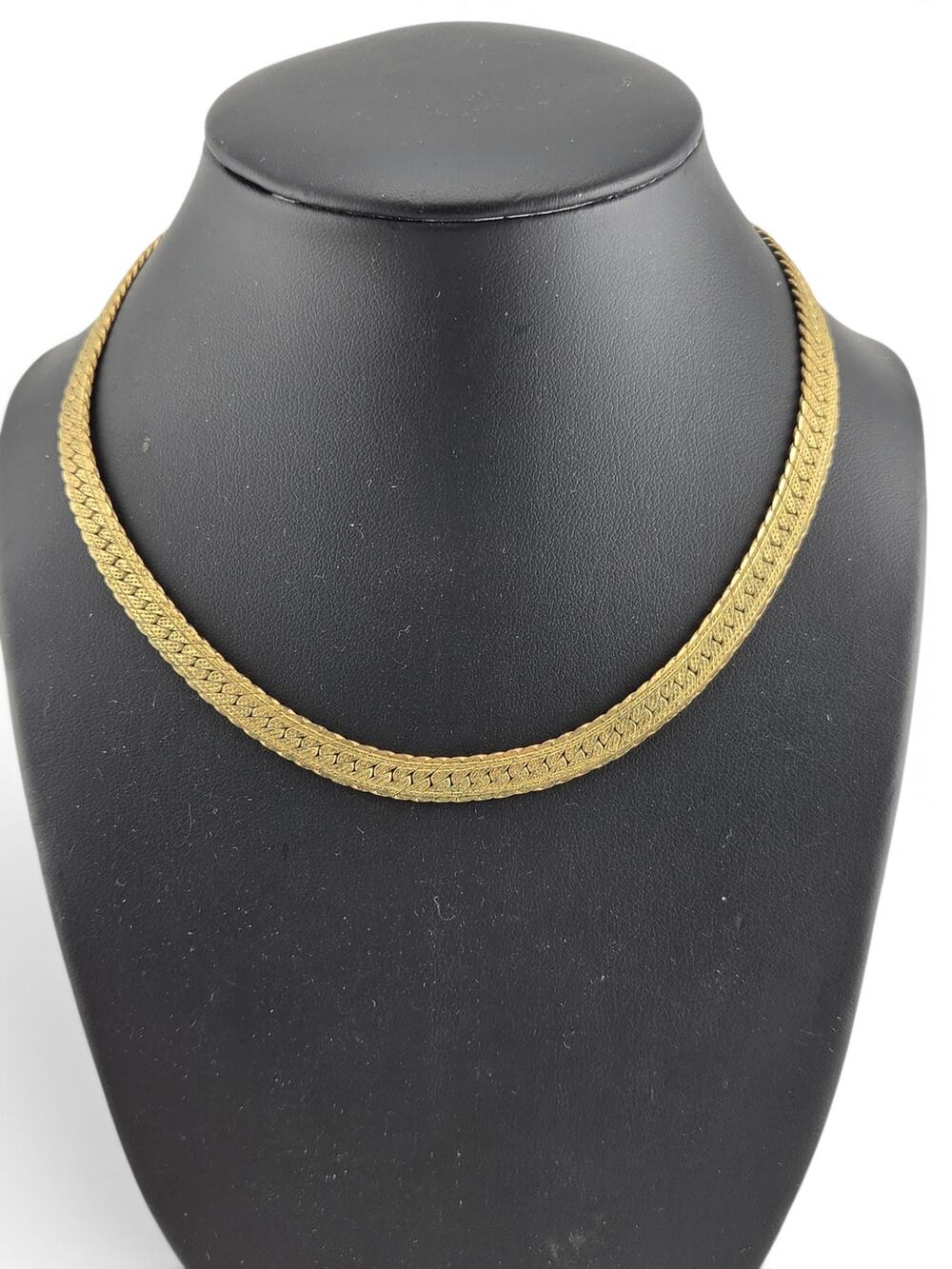 Vintage Gold Tone Textured Chevron Woven Chain Necklace 16" Statement Collar